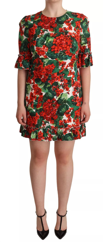 Dolce &amp; Gabbana Rot-Grünes Midikleid aus Popeline mit Portofino-Print