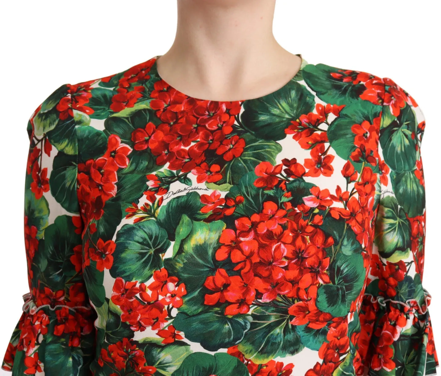 Dolce &amp; Gabbana Rot-Grünes Midikleid aus Popeline mit Portofino-Print