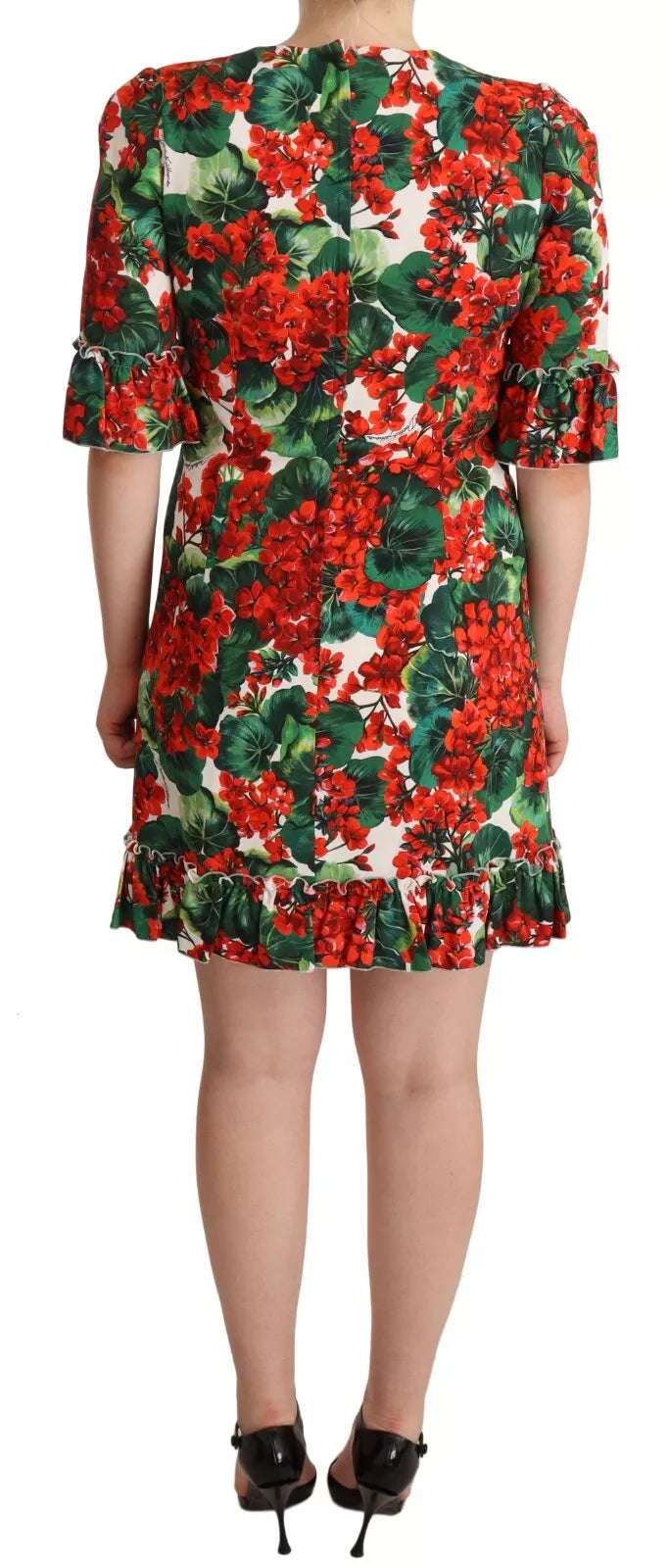 Dolce &amp; Gabbana Rot-Grünes Midikleid aus Popeline mit Portofino-Print