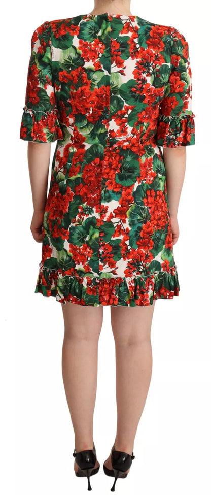 Dolce &amp; Gabbana Rot-Grünes Midikleid aus Popeline mit Portofino-Print