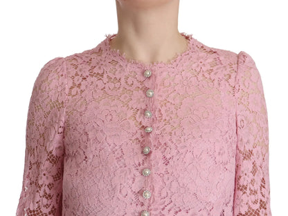 Dolce & Gabbana Shift Lilac Lace Feathers Long Sleeves Dress