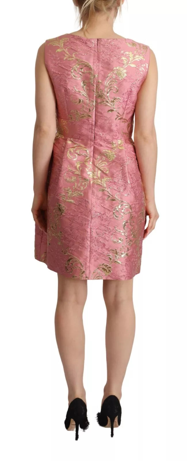 Dolce &amp; Gabbana Sommerkleid Rosa geblümtes ärmelloses Jacquard-Minikleid