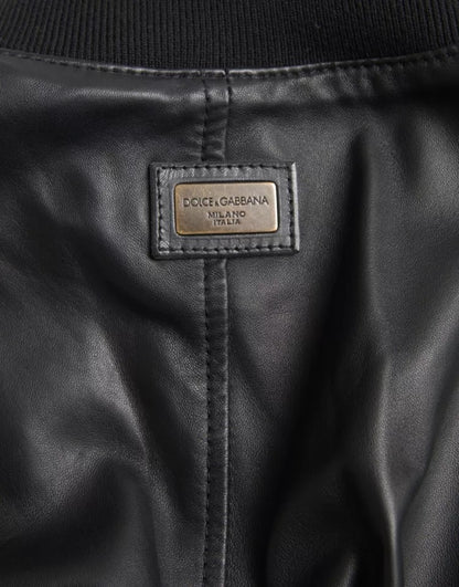 Dolce &amp; Gabbana – Schwarze Bomberjacke aus Leder mit durchgehendem Reißverschluss im Bikerstil