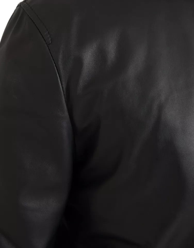 Dolce &amp; Gabbana – Schwarze Bomberjacke aus Leder mit durchgehendem Reißverschluss im Bikerstil