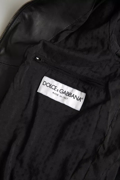 Dolce &amp; Gabbana – Schwarze Bomberjacke aus Leder mit durchgehendem Reißverschluss im Bikerstil