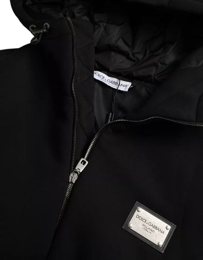 Dolce & Gabbana Black Cotton Hooded Logo Bomber Jacket