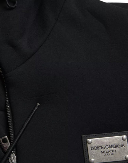 Dolce &amp; Gabbana – Schwarze Bomberjacke aus Baumwolle mit Kapuze und Logo