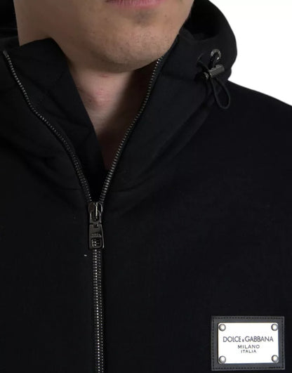 Dolce &amp; Gabbana – Schwarze Bomberjacke aus Baumwolle mit Kapuze und Logo