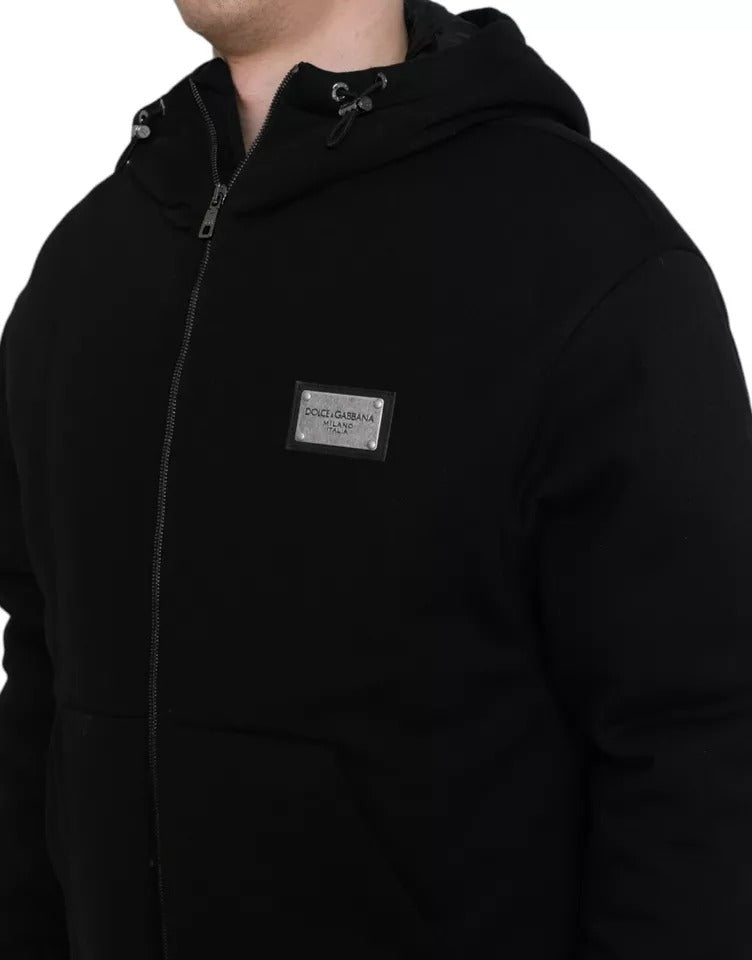 Dolce &amp; Gabbana – Schwarze Bomberjacke aus Baumwolle mit Kapuze und Logo