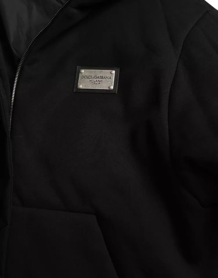 Dolce &amp; Gabbana – Schwarze Bomberjacke aus Baumwolle mit Kapuze und Logo