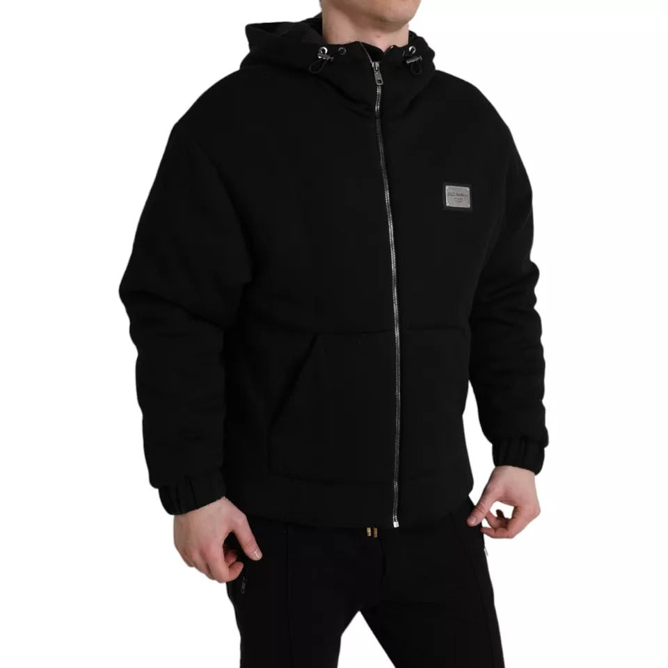 Dolce &amp; Gabbana – Schwarze Bomberjacke aus Baumwolle mit Kapuze und Logo