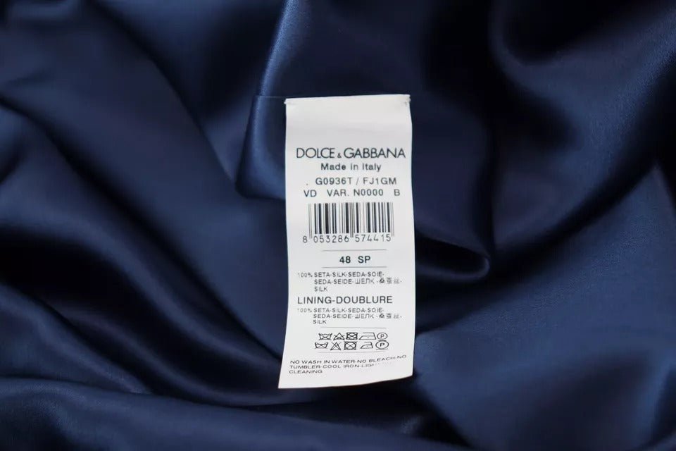 Dolce &amp; Gabbana – Robe mit Taillengürtel aus blauer Satinseide