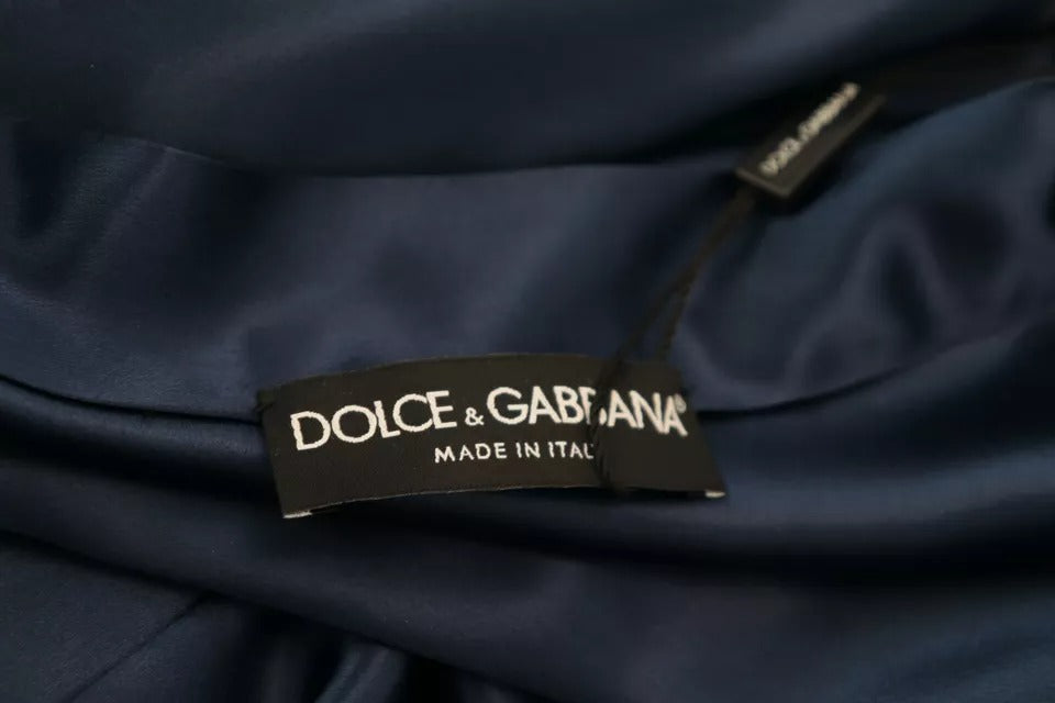 Dolce &amp; Gabbana – Robe mit Taillengürtel aus blauer Satinseide