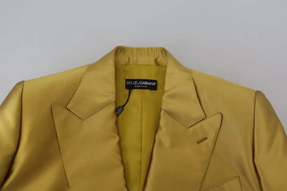 Dolce &amp; Gabbana – Blazer-Manteljacke aus goldenem Satin mit langen Ärmeln