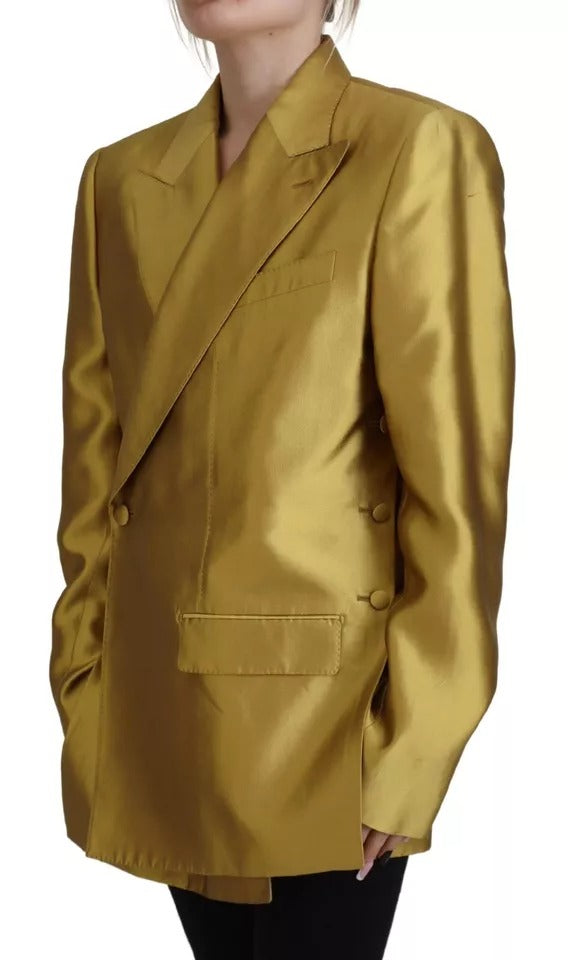 Dolce &amp; Gabbana – Blazer-Manteljacke aus goldenem Satin mit langen Ärmeln