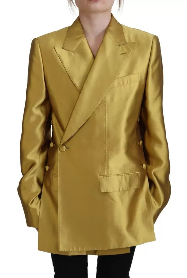 Dolce &amp; Gabbana – Blazer-Manteljacke aus goldenem Satin mit langen Ärmeln