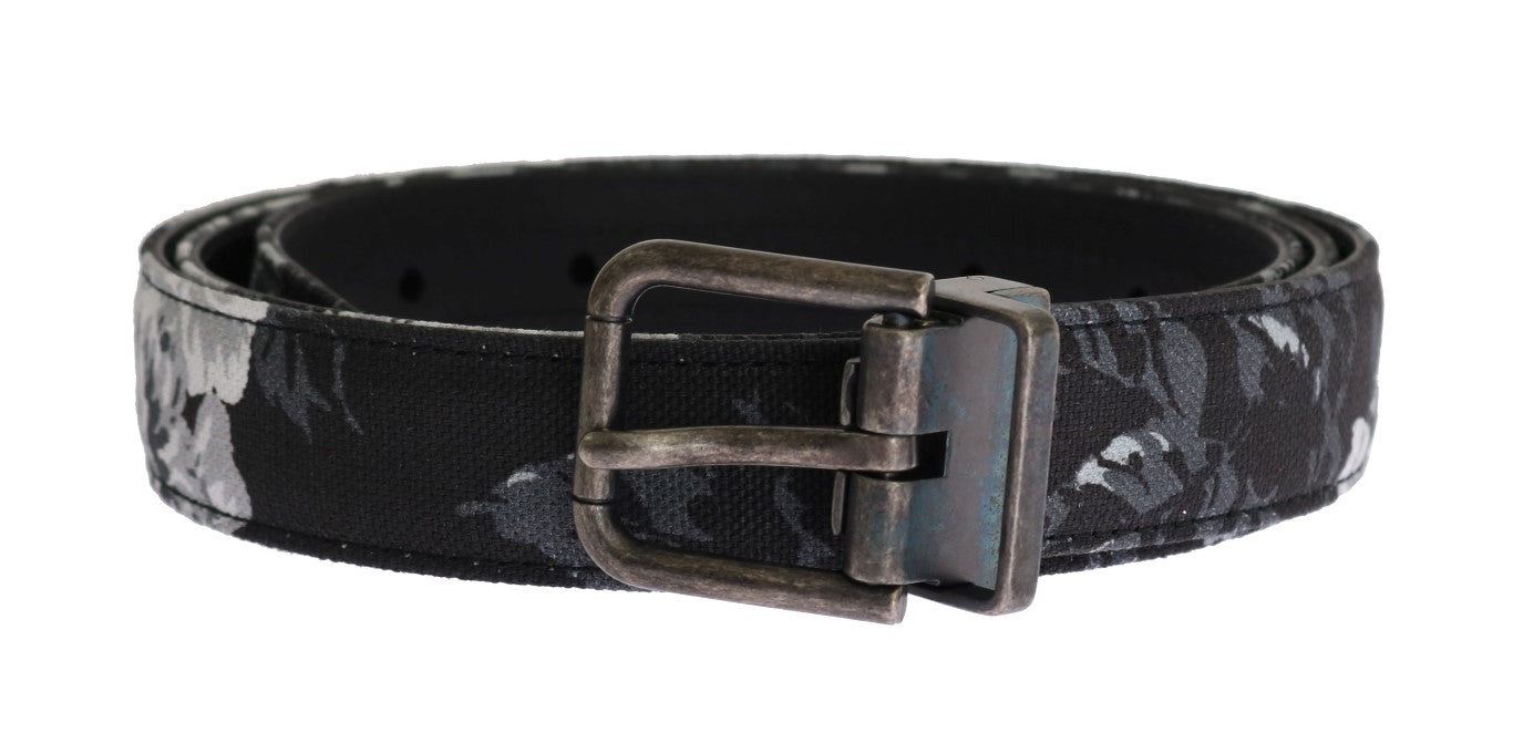 Ceinture en cuir et lin noir Cayman