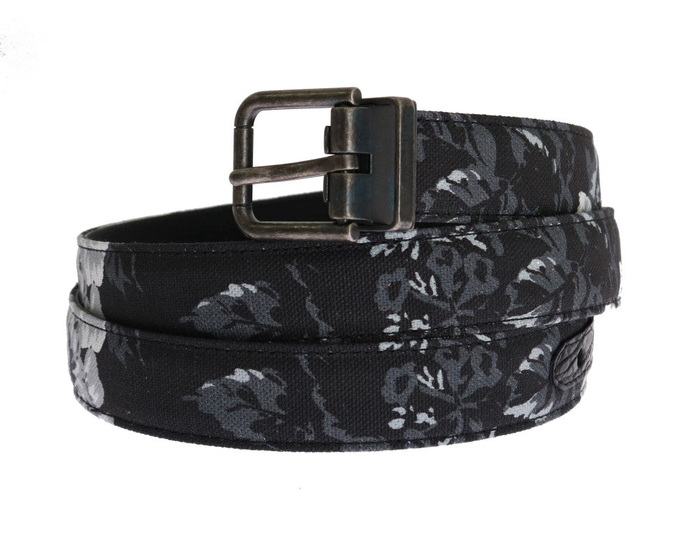 Ceinture en cuir et lin noir Cayman