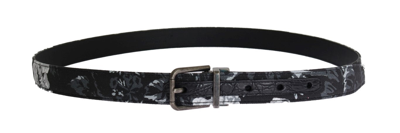 Ceinture en cuir et lin noir Cayman