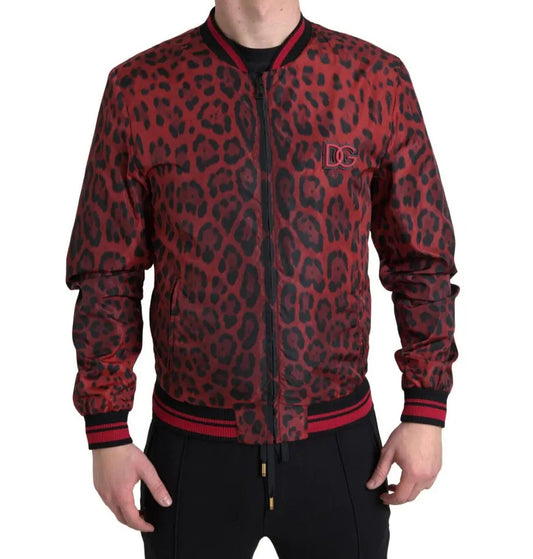 Dolce &amp; Gabbana – Rote Bomber-Kurzmanteljacke mit Leopardenmuster