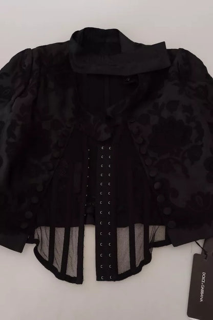 Dolce &amp; Gabbana – Schwarze, transparente Korsettjacke aus Organza-Seide