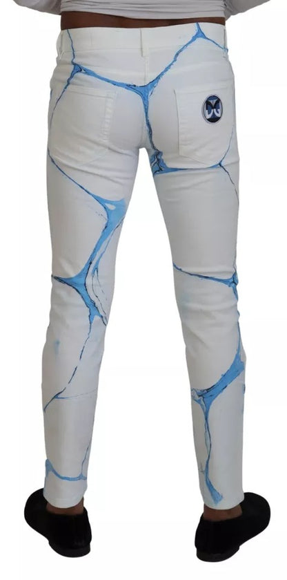 Dolce & Gabbana White Blue Cotton Skinny Denim Jeans