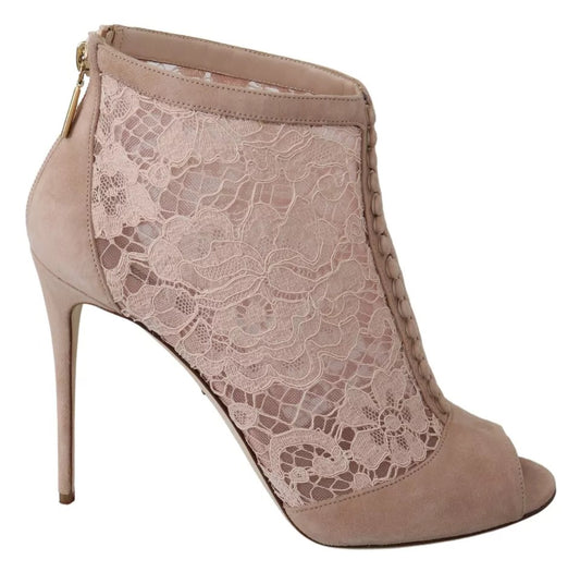 Dolce &amp; Gabbana – Peep-Toe-Stiefeletten aus Wildleder in Beige