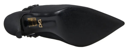 Dolce &amp; Gabbana – Schwarze Slingback-Schuhe aus Charmeuse mit Verzierung