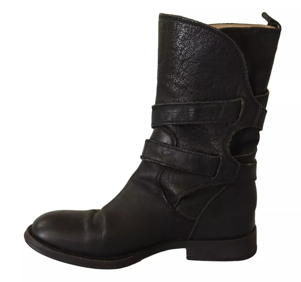 Dolce &amp; Gabbana – Wadenhohe Stiefel mit Schnalle aus schwarzem Leder