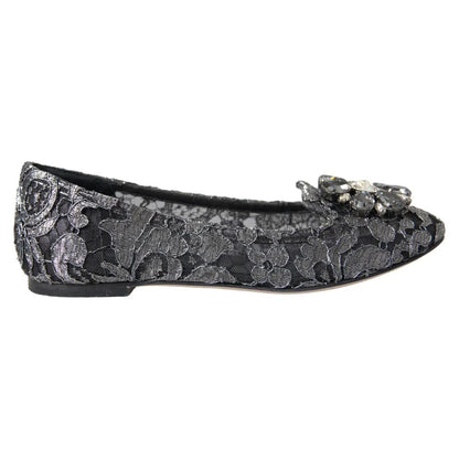 Dolce &amp; Gabbana Graue und schwarze Ballerinas mit Kristallen aus Spitze