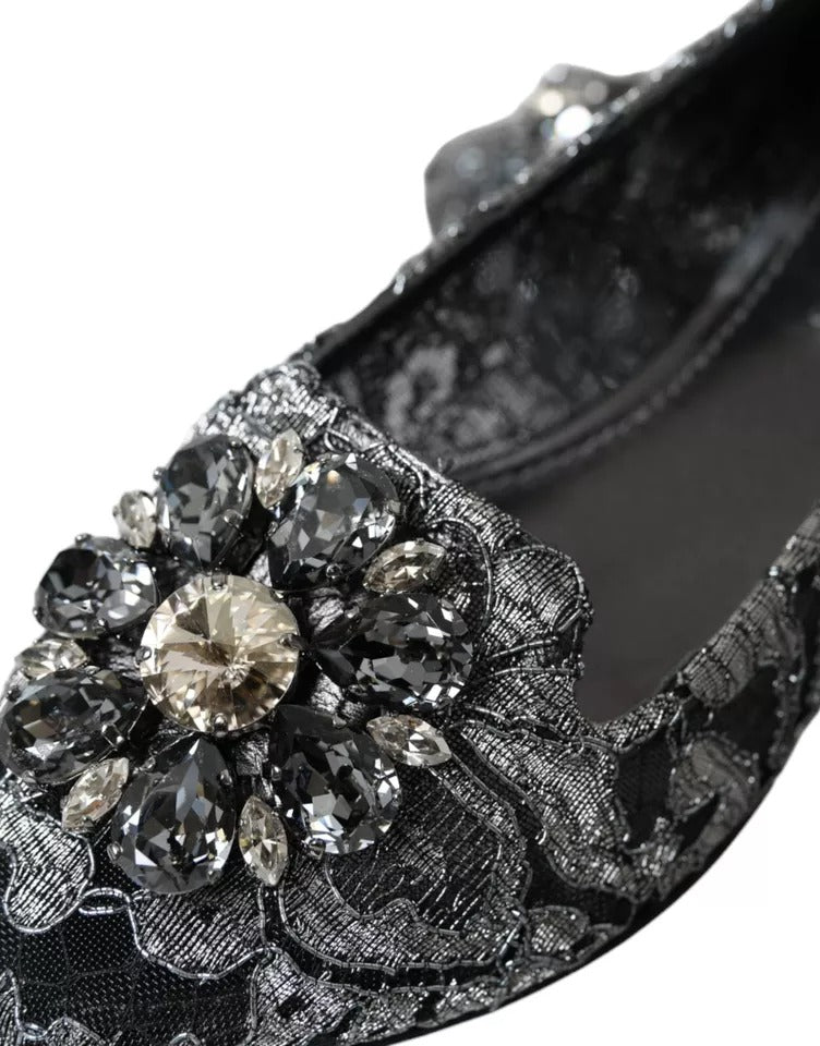 Dolce &amp; Gabbana Graue und schwarze Ballerinas mit Kristallen aus Spitze