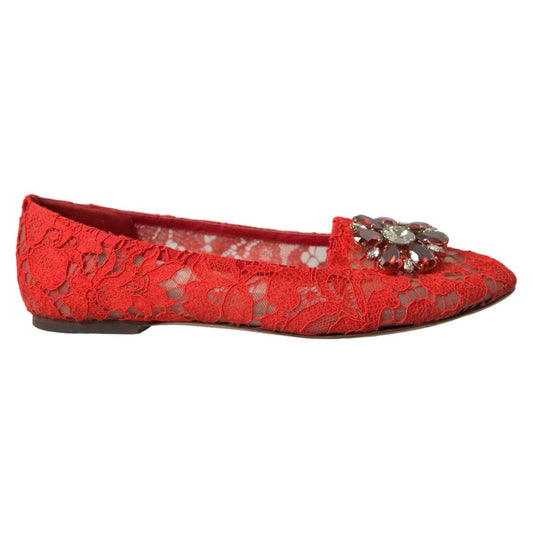 Dolce &amp; Gabbana – Rote Ballerinas mit Spitze und Kristallen