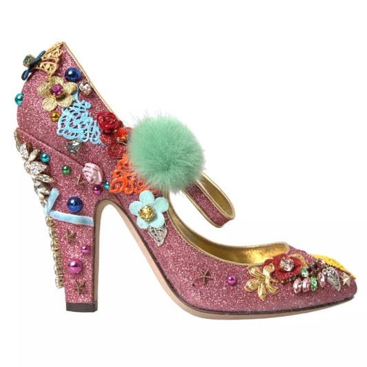 Dolce &amp; Gabbana – Mary-Jane-Pumps mit Pelzverzierung, Rosa