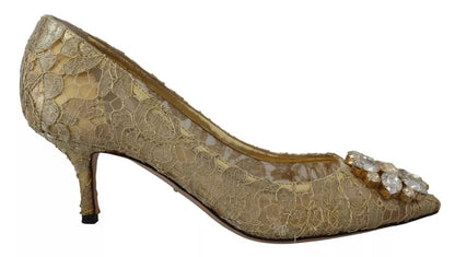 Dolce &amp; Gabbana – Taormina – Pumps mit Spitzen und Kristallen in Gold