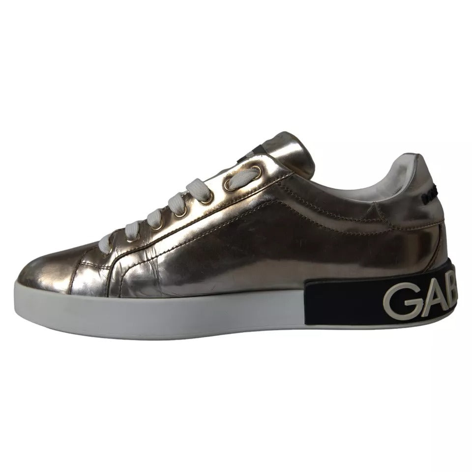 Dolce &amp; Gabbana – Sneaker „Portofino“ aus bronzefarbenem Leder mit Logo