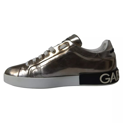 Dolce & Gabbana Bronze Leather Logo Sneaker Portofino Shoes