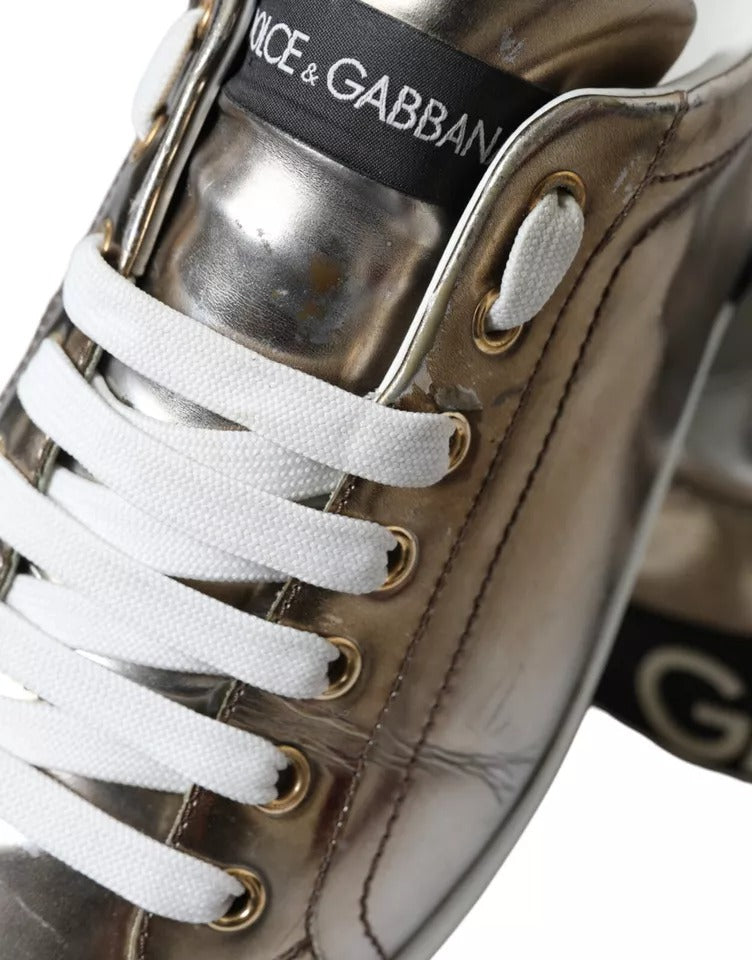 Dolce &amp; Gabbana – Sneaker „Portofino“ aus bronzefarbenem Leder mit Logo