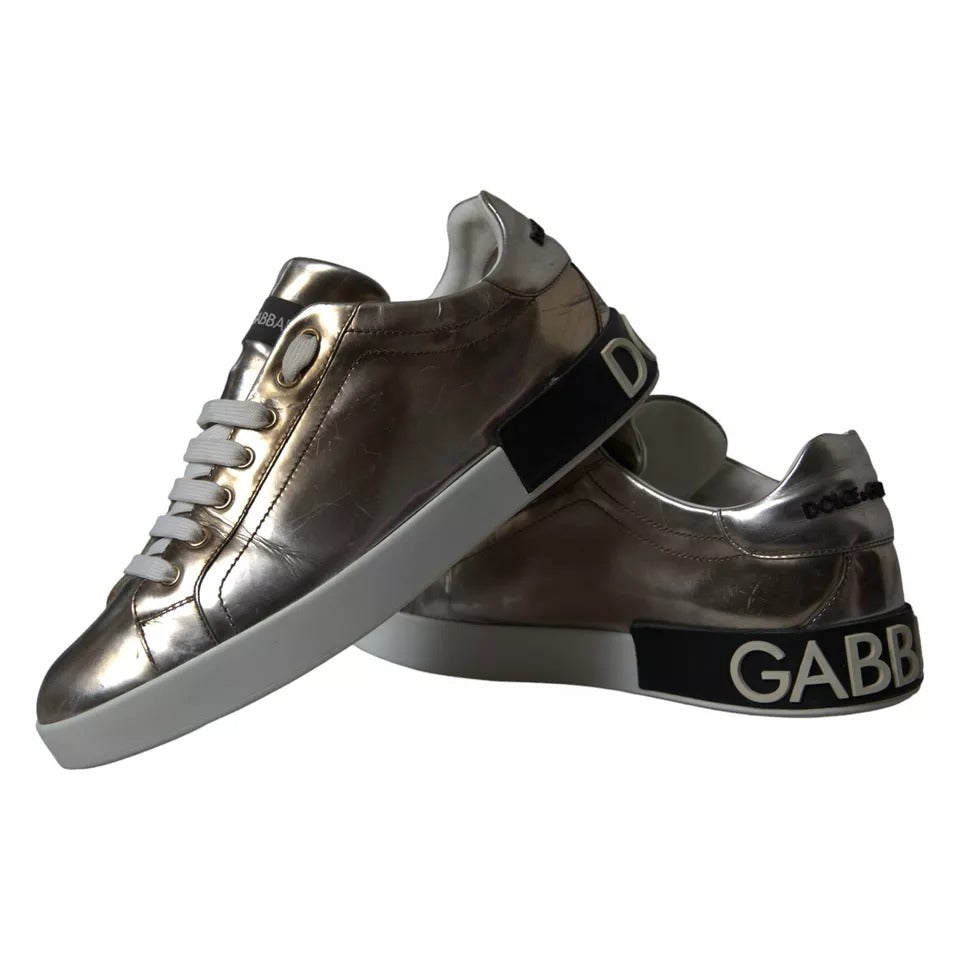 Dolce &amp; Gabbana – Sneaker „Portofino“ aus bronzefarbenem Leder mit Logo