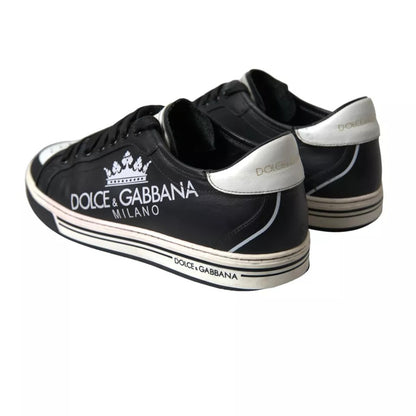 Dolce & Gabbana Black Leather Crown Milano Men Sneakers Shoes