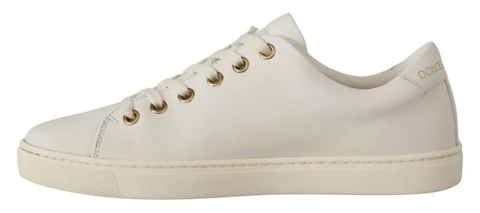 Dolce &amp; Gabbana Weiße Leder Gold Rote Herz Sneakers Schuhe