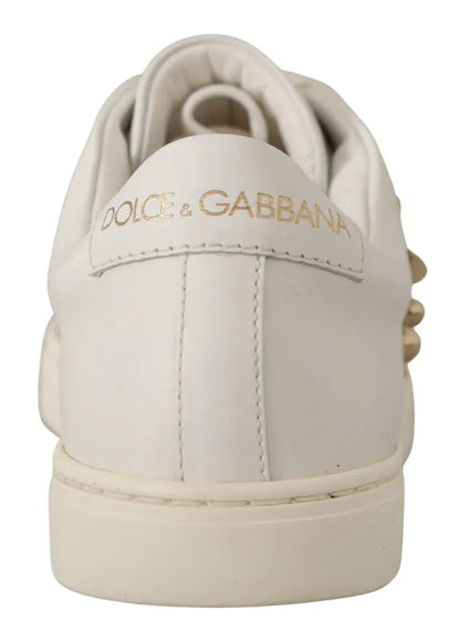 Dolce & Gabbana White Leather Gold Red Heart Sneakers Shoes