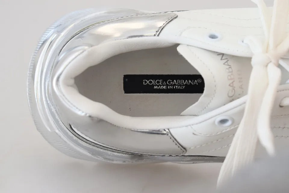 Dolce &amp; Gabbana Daymaster Sneakers aus weißem und silbernem Leder für Damen