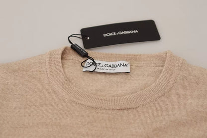 Dolce & Gabbana Beige Virgin Wool Crew Neck Pullover Sweater