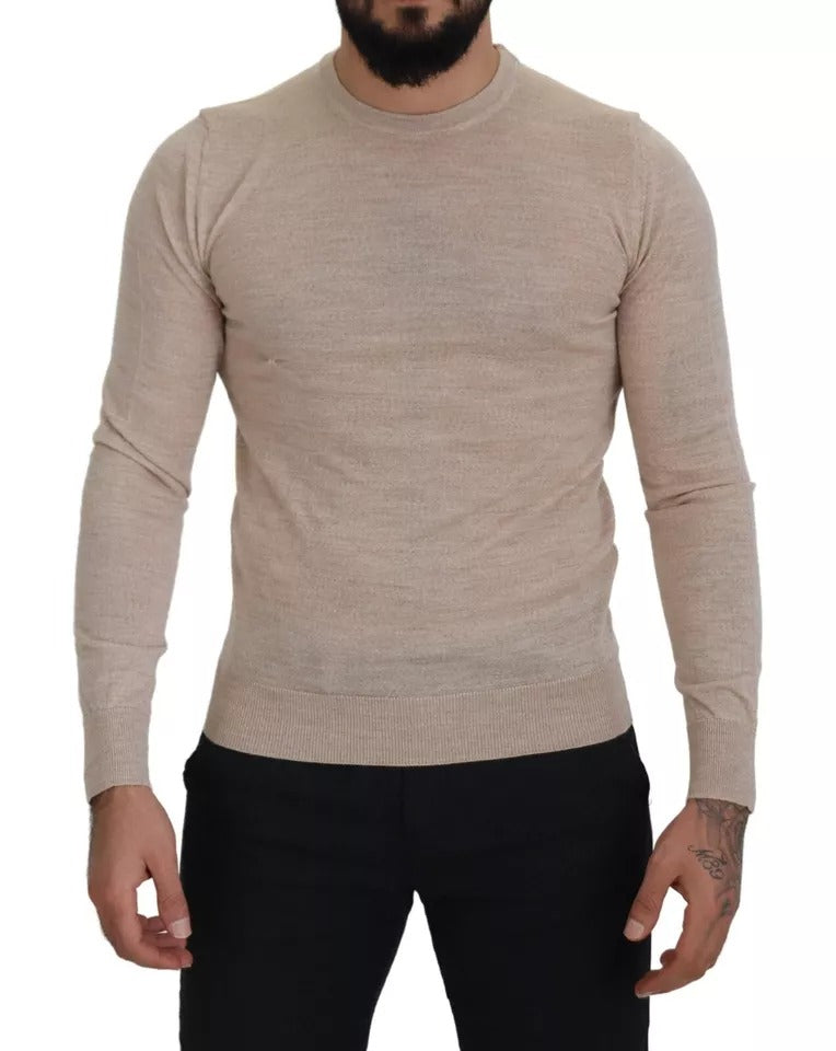 Dolce & Gabbana Beige Virgin Wool Crew Neck Pullover Sweater