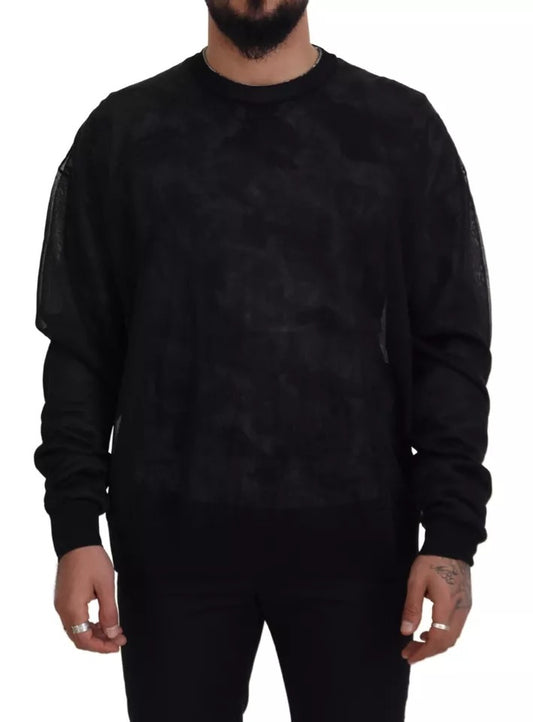 Dolce &amp; Gabbana – Schwarzer Pullover aus Polyester mit Rundhalsausschnitt