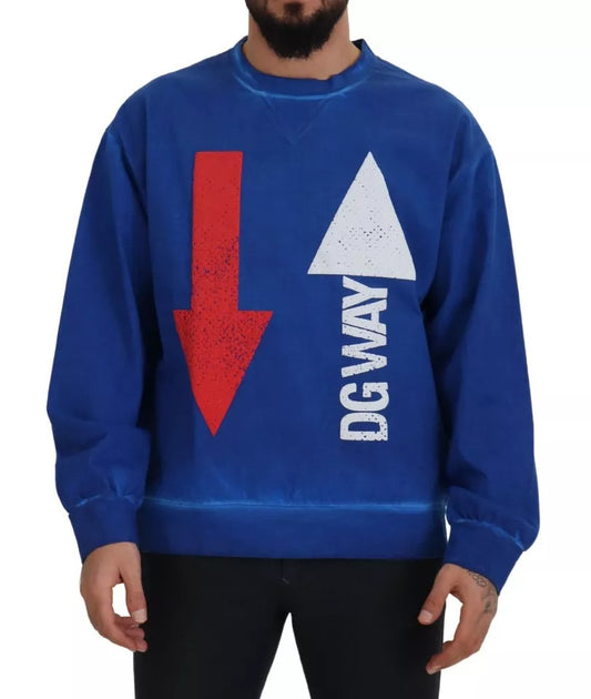 Blauer Pullover mit Rundhalsausschnitt aus DGWAY-Baumwolle von Dolce &amp; Gabbana