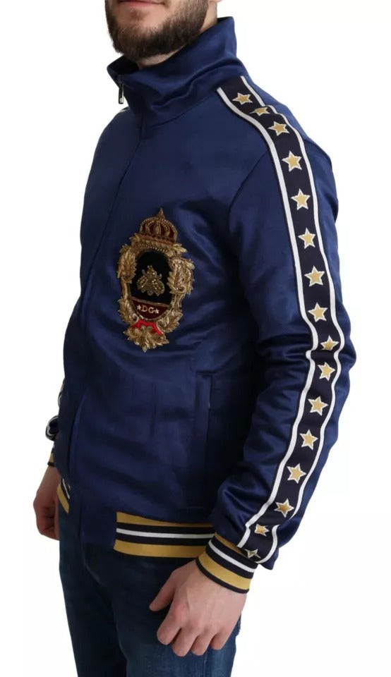 Dolce & Gabbana Blue Heraldic Patch Striped King Bee Sweater