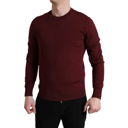 Dolce &amp; Gabbana Bordeaux Pullover aus Wollstrick mit Rundhalsausschnitt