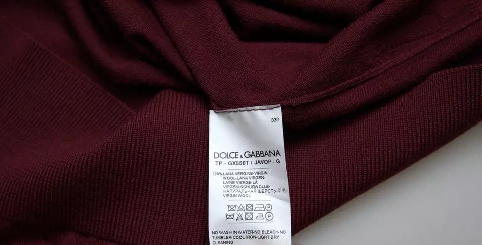 Dolce &amp; Gabbana Bordeaux Pullover aus Wollstrick mit Rundhalsausschnitt