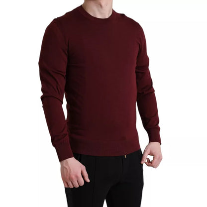 Dolce &amp; Gabbana Bordeaux Pullover aus Wollstrick mit Rundhalsausschnitt